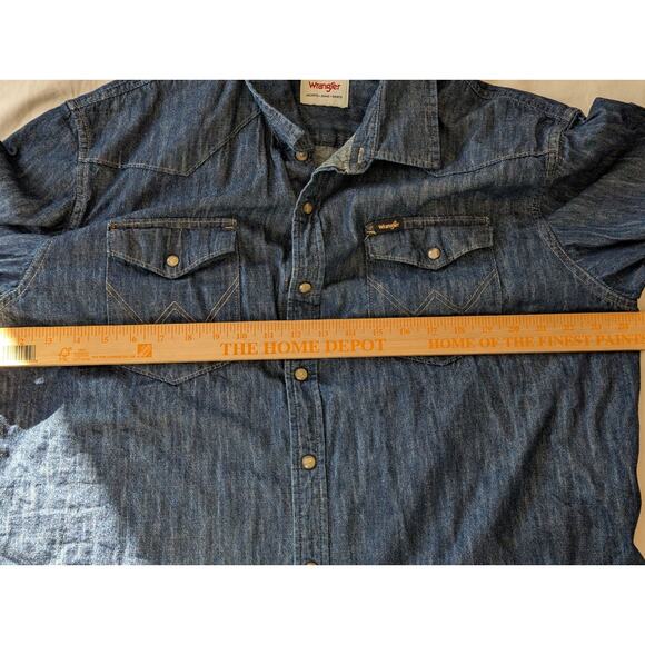 Wrangler Denim Western Pearl Snap Front Shirt Dark Wash XL - Picture 7 of 11